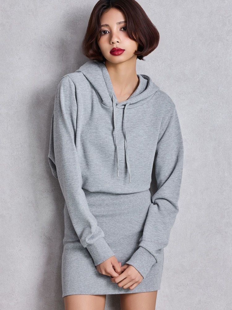 GYDA BACK OPENドッキングスウェットパーカーワンピース