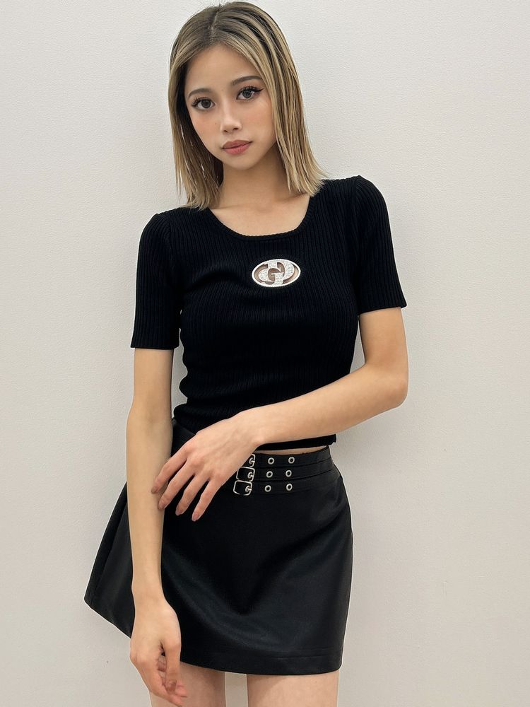 GYDA フェイクレザーベルトスカートライクショートパンツ