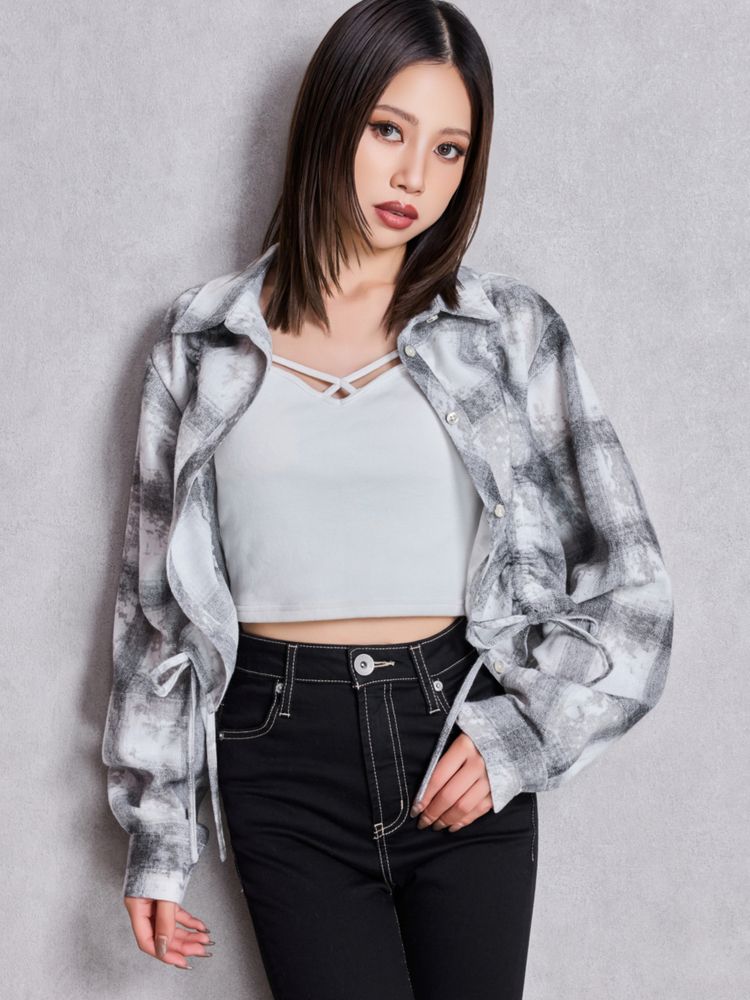 GYDA ドロストショートGRUNGEチェックシャツ