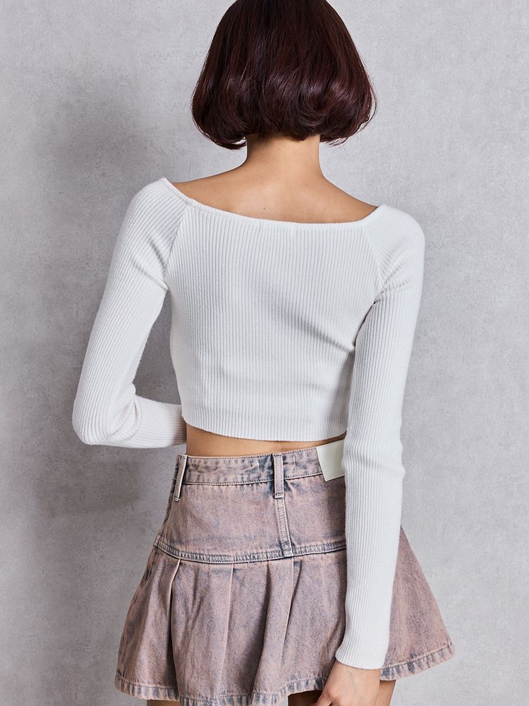GYDA FRONT OPENリブニットトップス