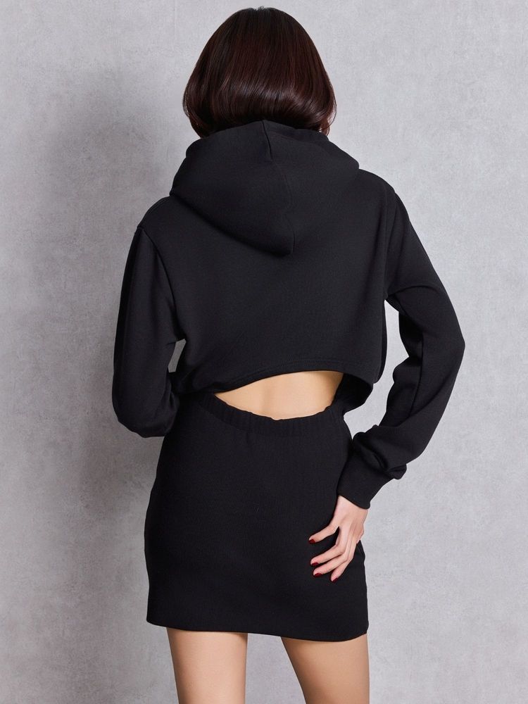 GYDA BACK OPENドッキングスウェットパーカーワンピース