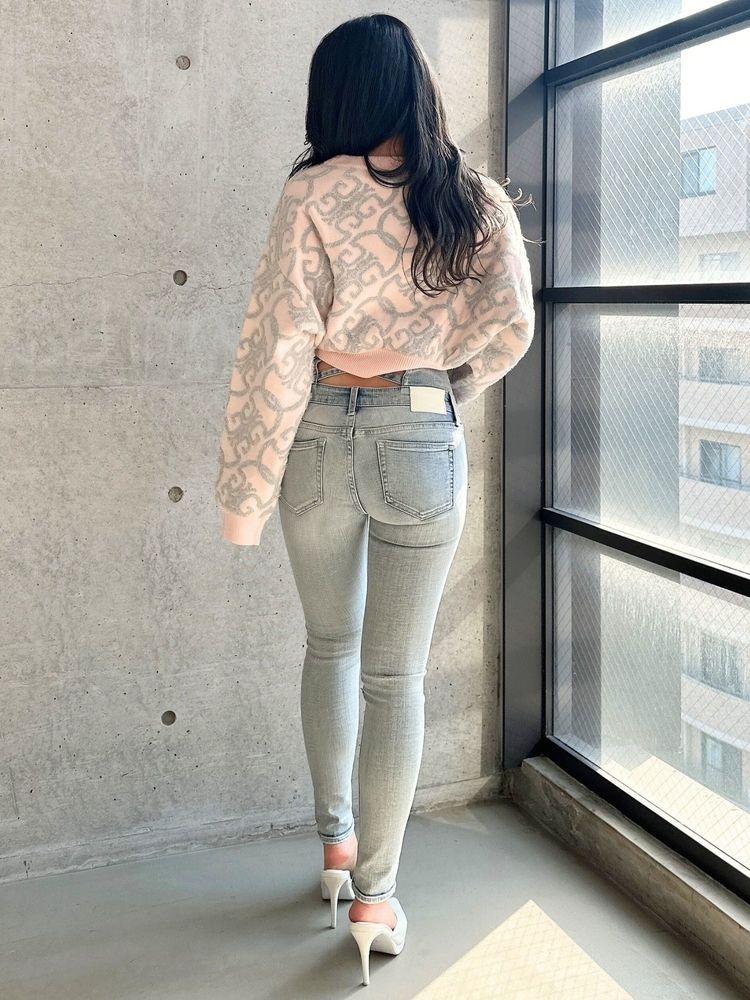 GYDA ハイウエストクロススキニーデニムパンツ