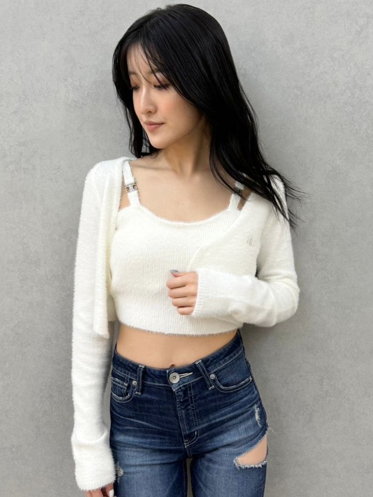 GYDA Symmetry GYDA embroideryシャギーニットカーディガン