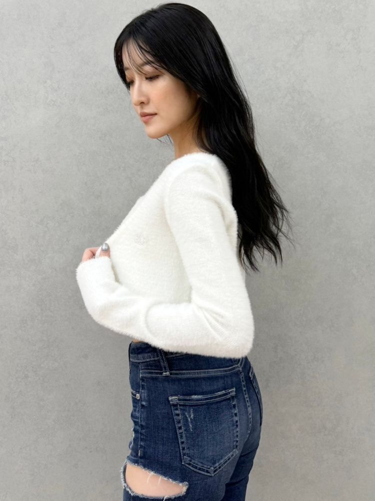 GYDA Symmetry GYDA embroideryシャギーニットカーディガン
