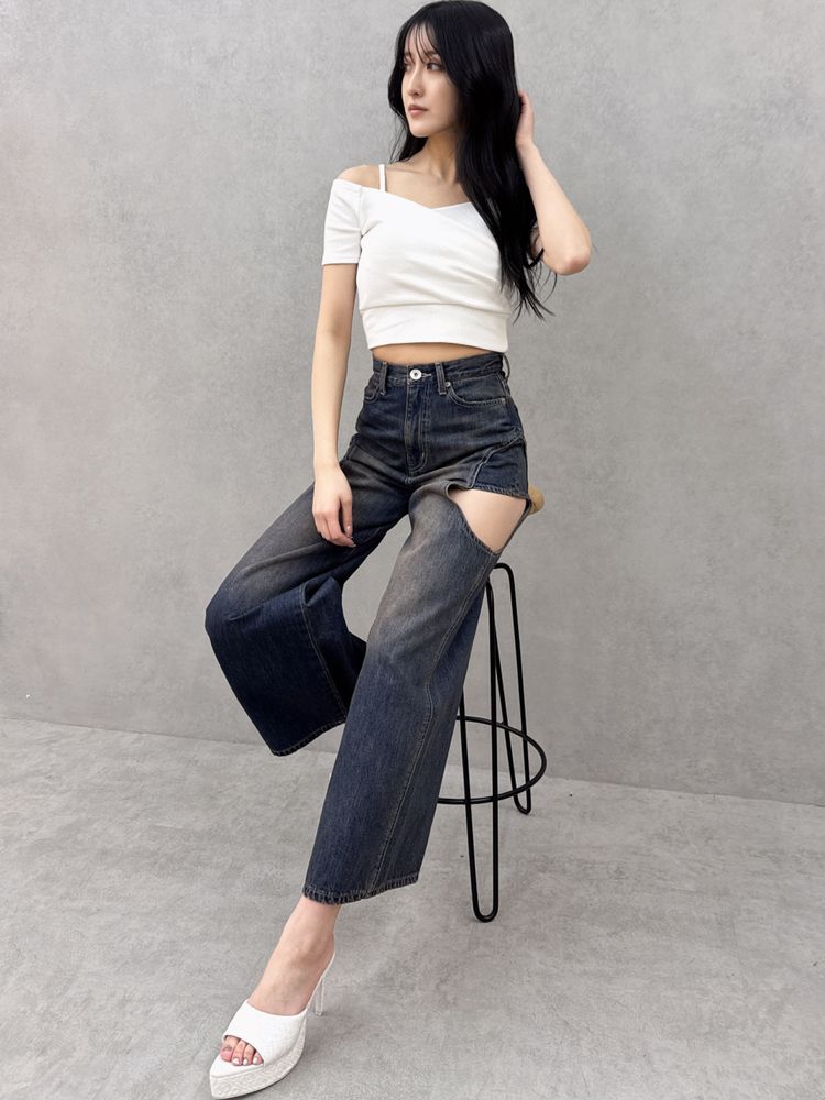 GYDA ハーフスリーブカシュクールオフショルショートトップス