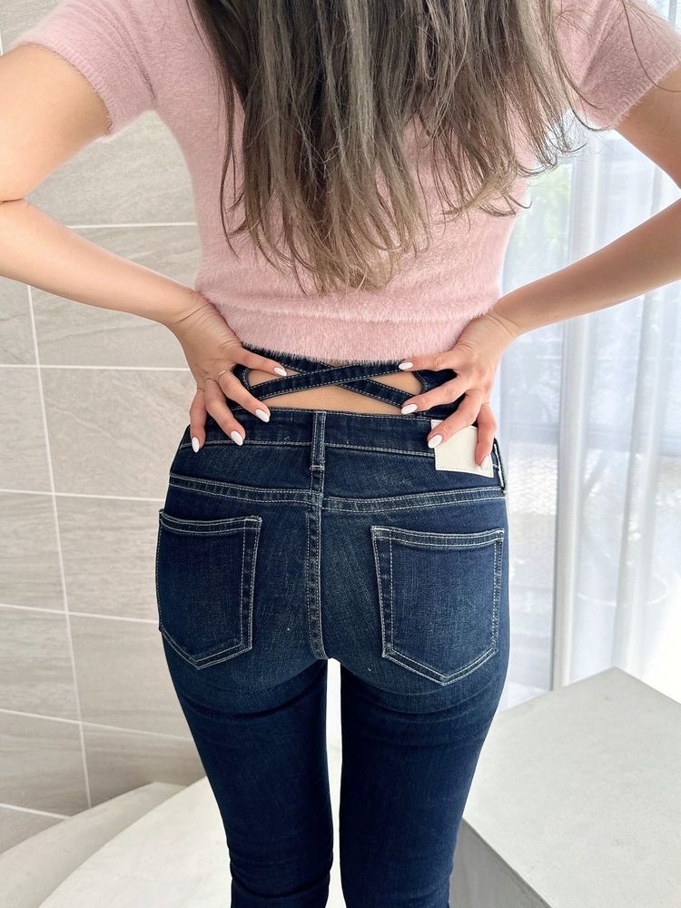 GYDA ハイウエストクロススキニーデニムパンツ