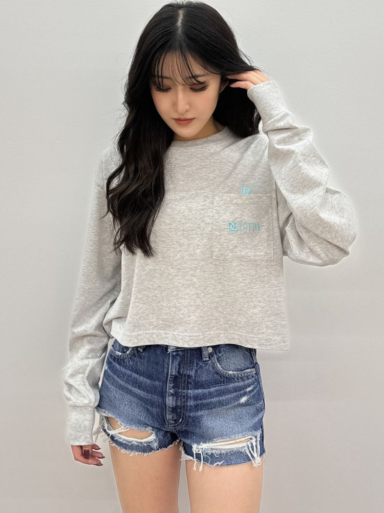 GYDA ハイウエストBACK RIPPEDデニムショートパンツ