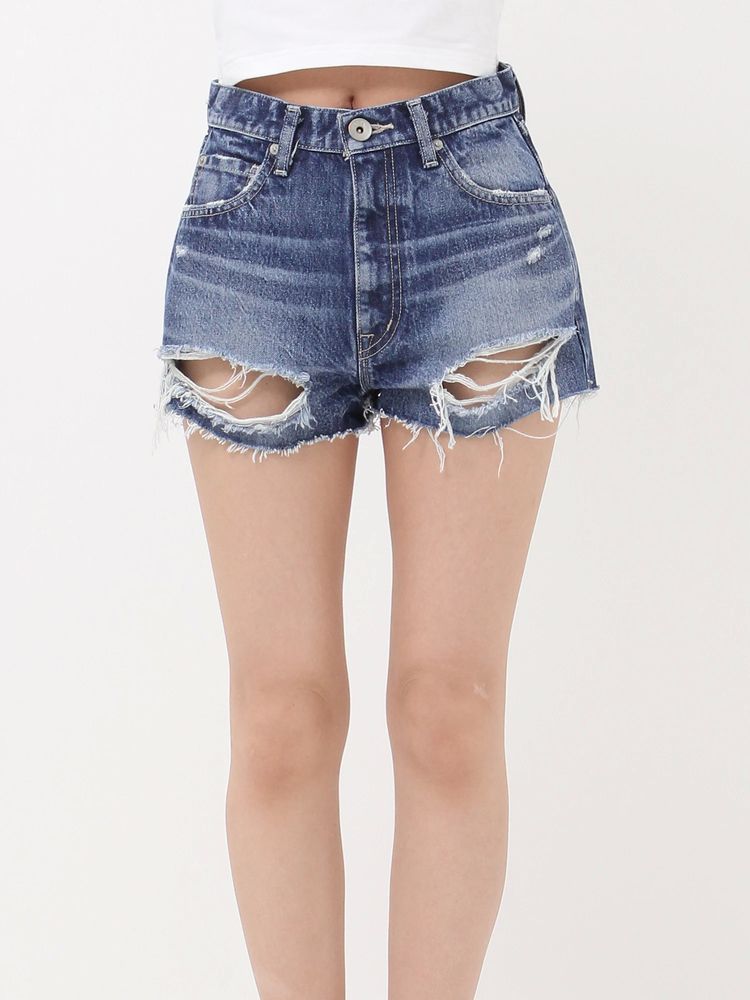 GYDA ハイウエストBACK RIPPEDデニムショートパンツ