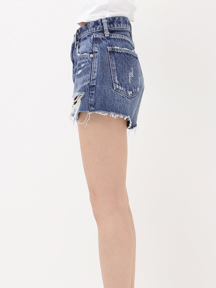 GYDA ハイウエストBACK RIPPEDデニムショートパンツ