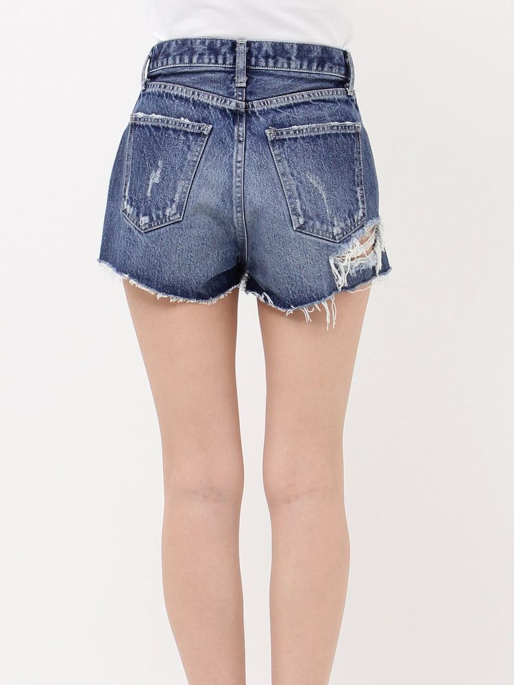 GYDA ハイウエストBACK RIPPEDデニムショートパンツ