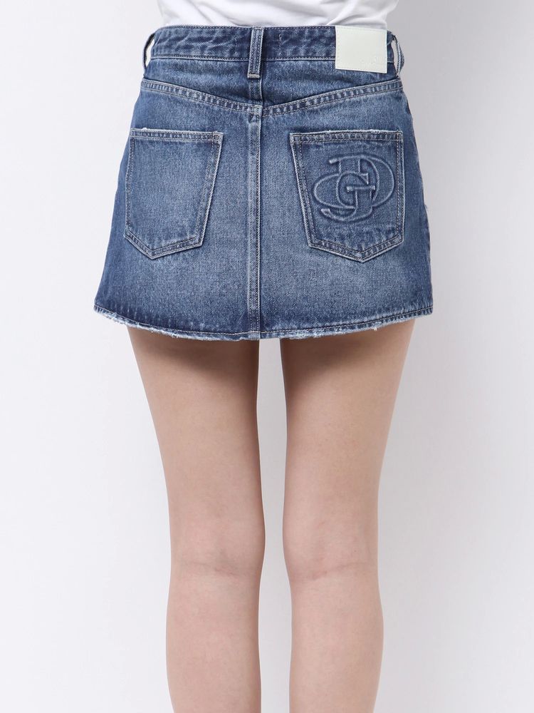 GYDA ハイウエストGD embossダメージスカートライクデニムショートパンツ