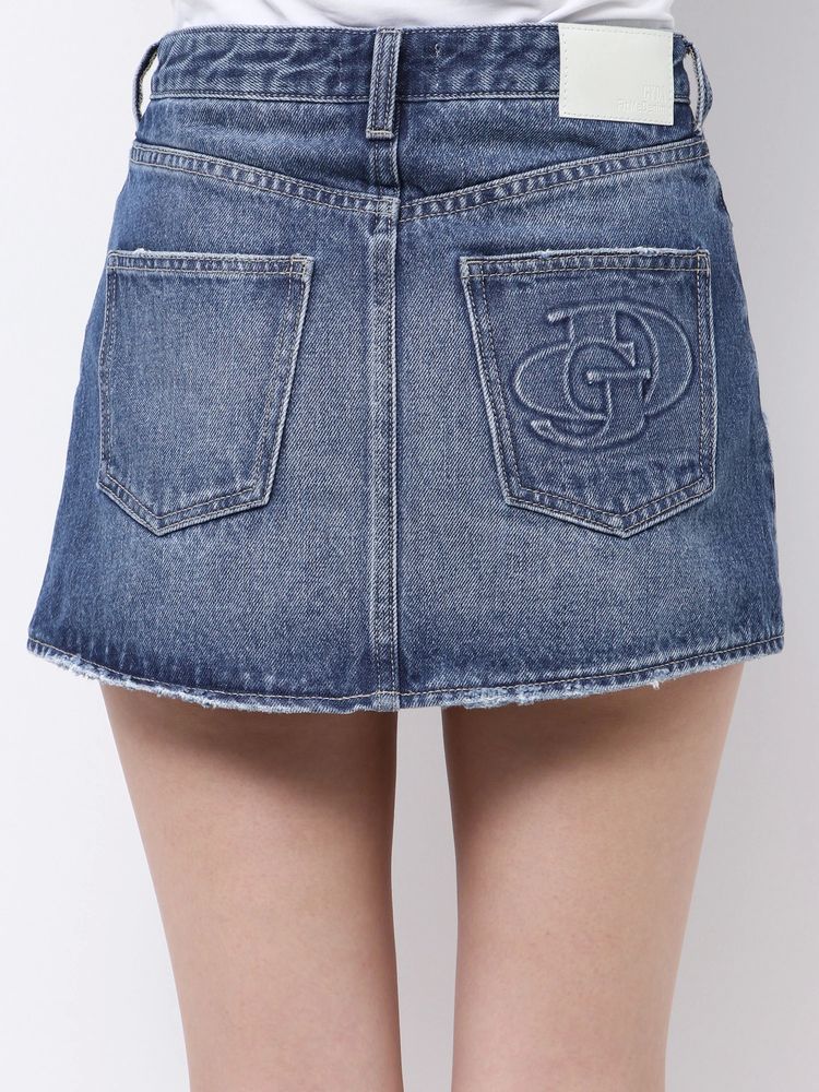 GYDA ハイウエストGD embossダメージスカートライクデニムショートパンツ