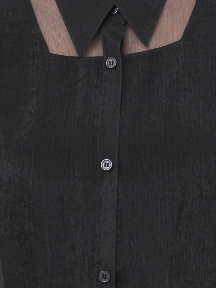 MURUA ボリュームスリーブシャイニーシアーシャツ