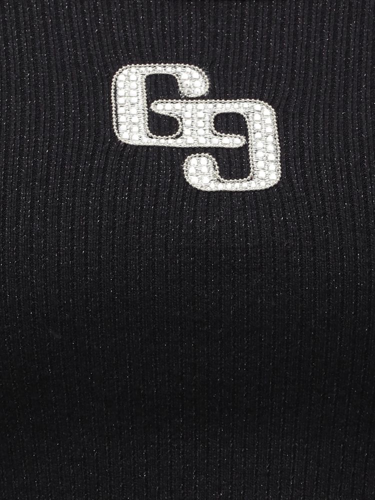 GYDA GGロゴラインストーンラメテレコ long sleeve トップス