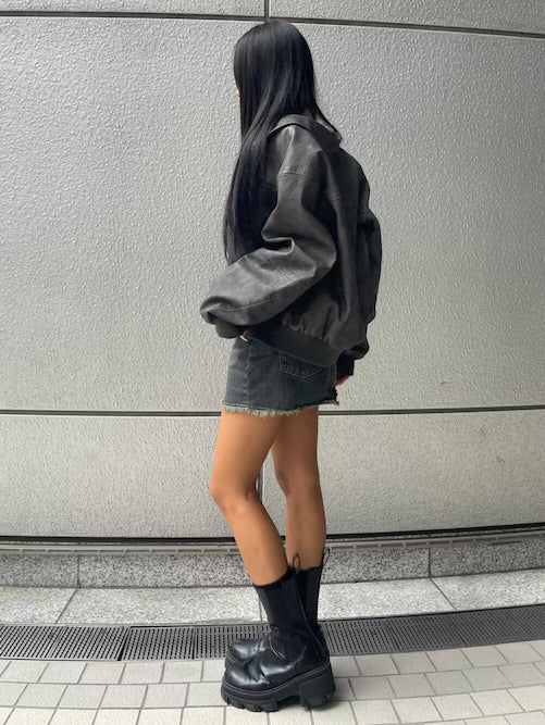 EMODA ヴィンテージフェイクレザーブルゾン