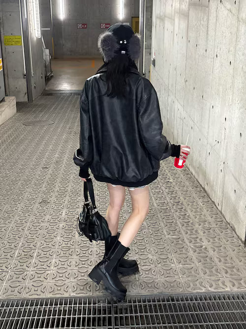 EMODA ヴィンテージフェイクレザーブルゾン