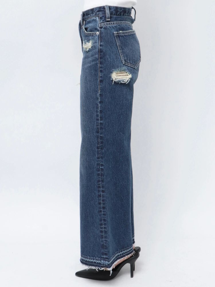 GYDA ハイウエストレースデザインフレアデニムパンツ