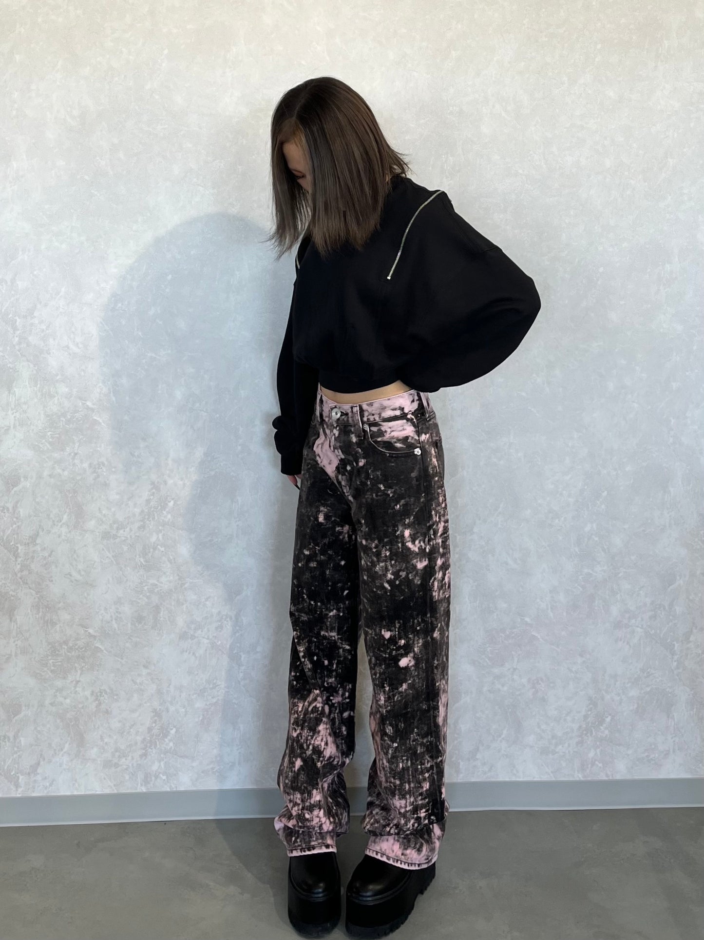 GYDA ハイウエスト Tie Dyeワイドデニムパンツ
