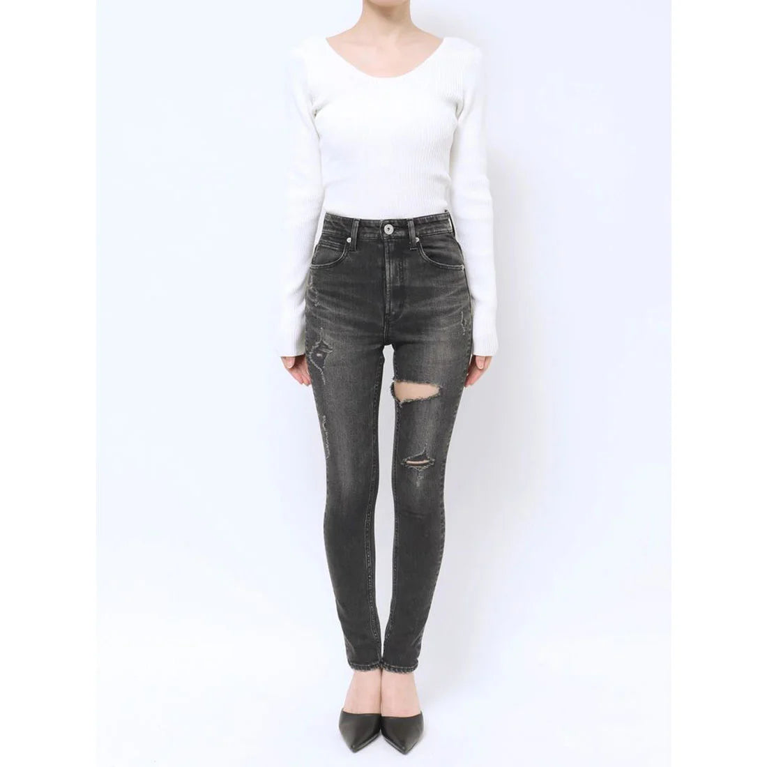 GYDA H/W thigh high ダメージデニムパンツ