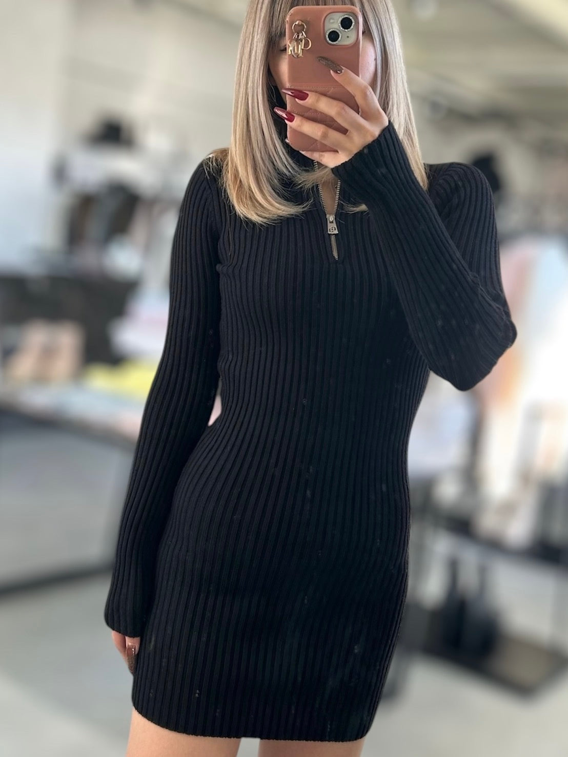 GYDA ハーフZIPリブニットワンピース