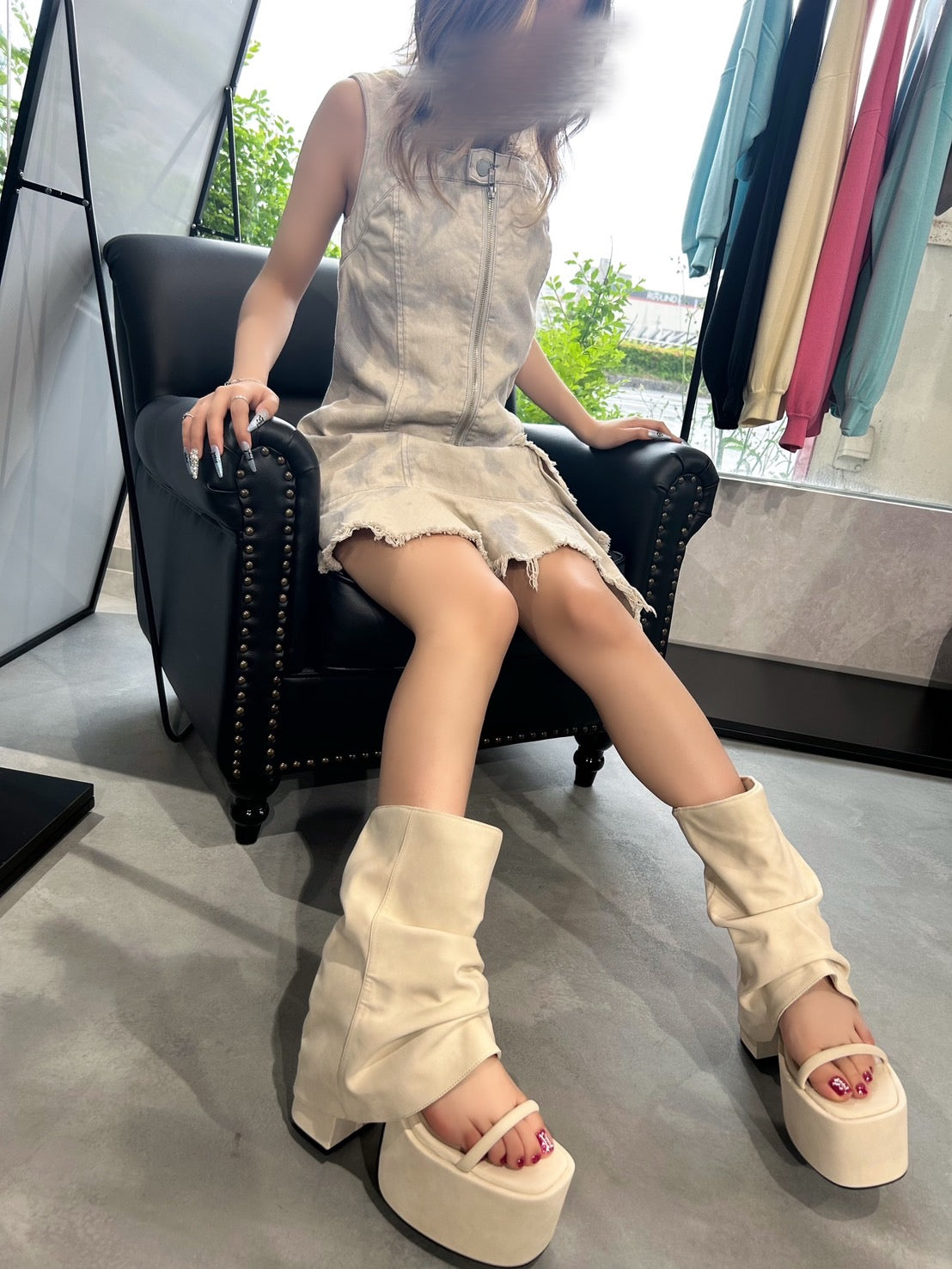 EMODA アシンメトリーデニムミニワンピース