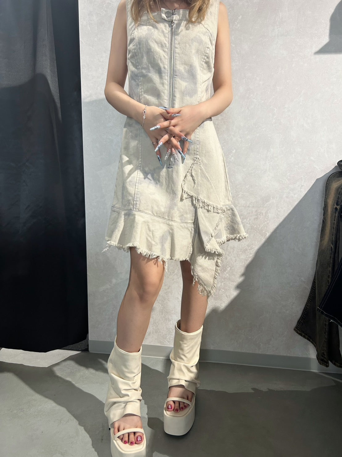 EMODA アシンメトリーデニムミニワンピース