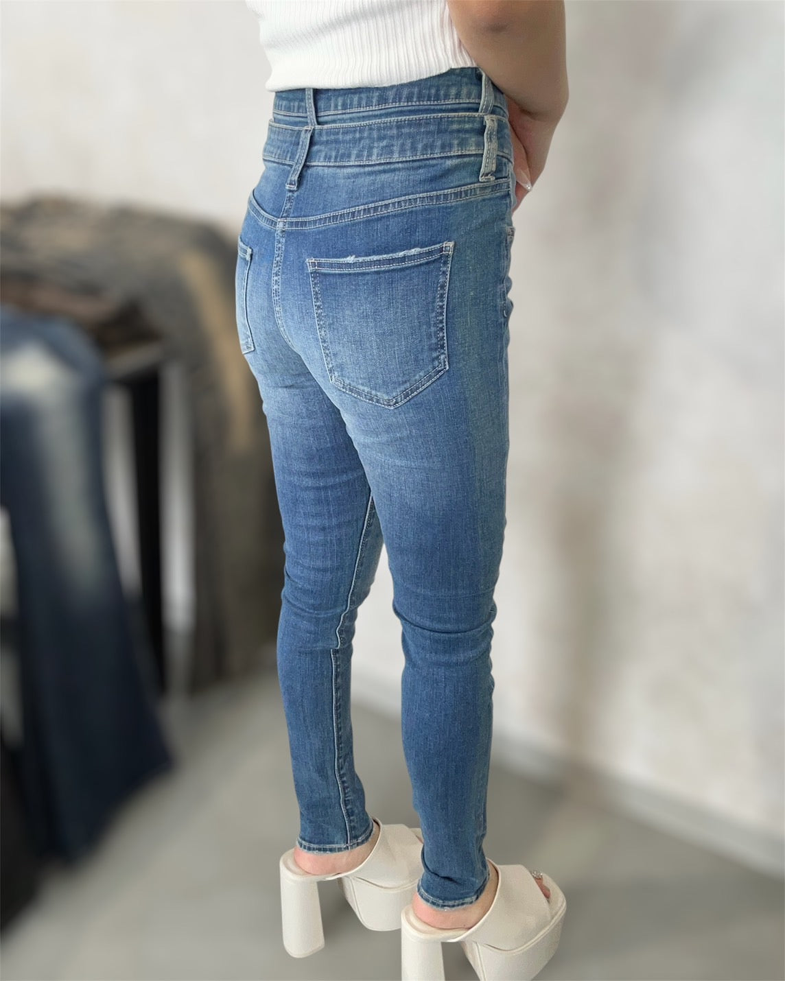 GYDA Wウエストダメージスキニーデニムパンツ