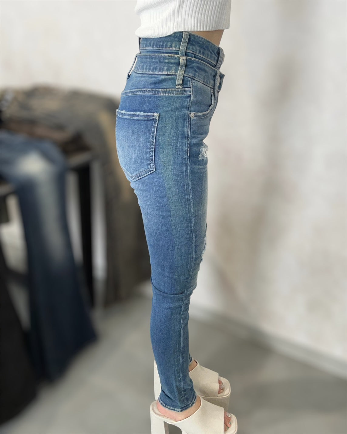 GYDA Wウエストダメージスキニーデニムパンツ