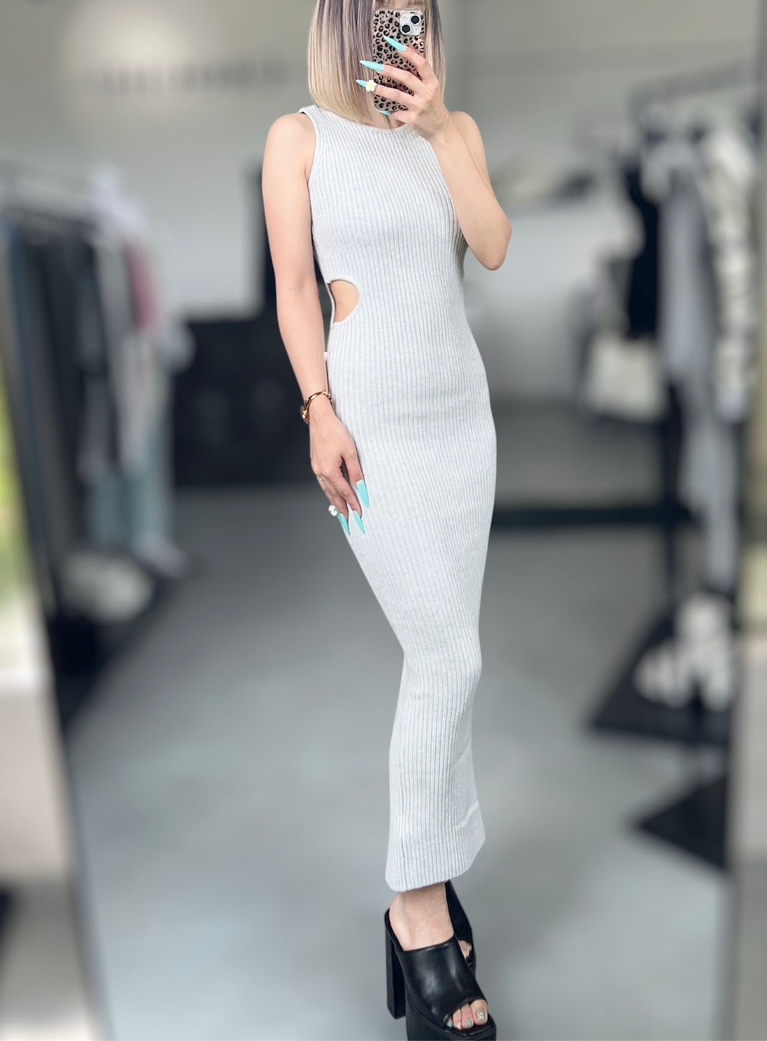 GYDA SIDE OPENロングニットワンピース
