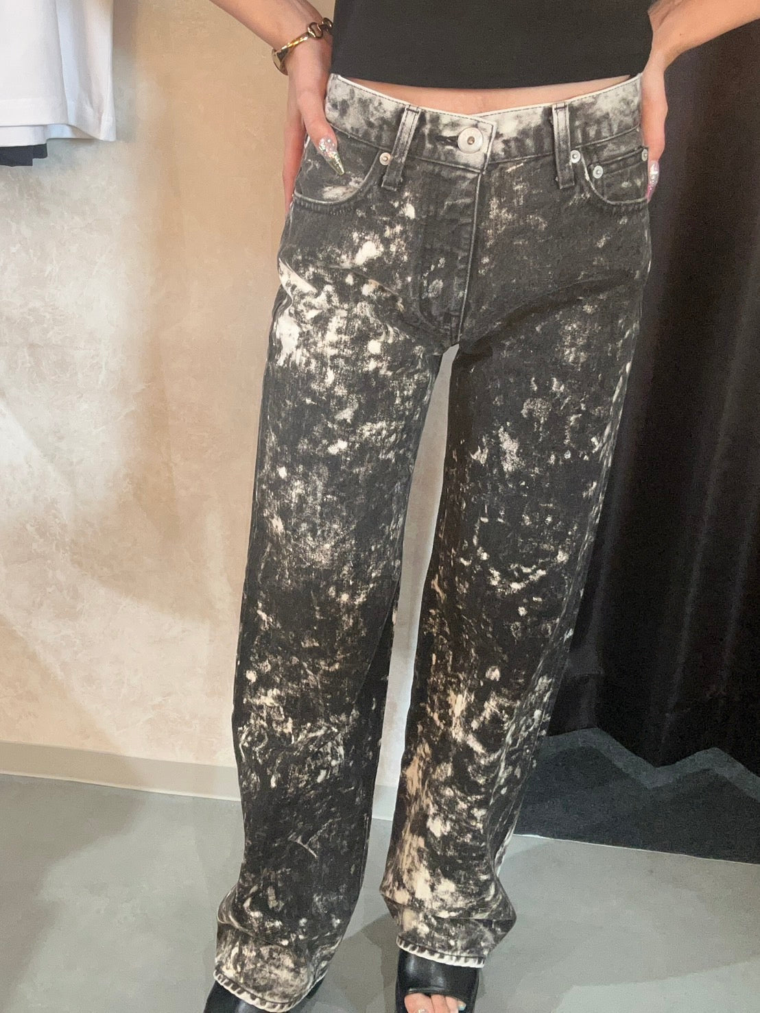 GYDA ハイウエスト Tie Dyeワイドデニムパンツ