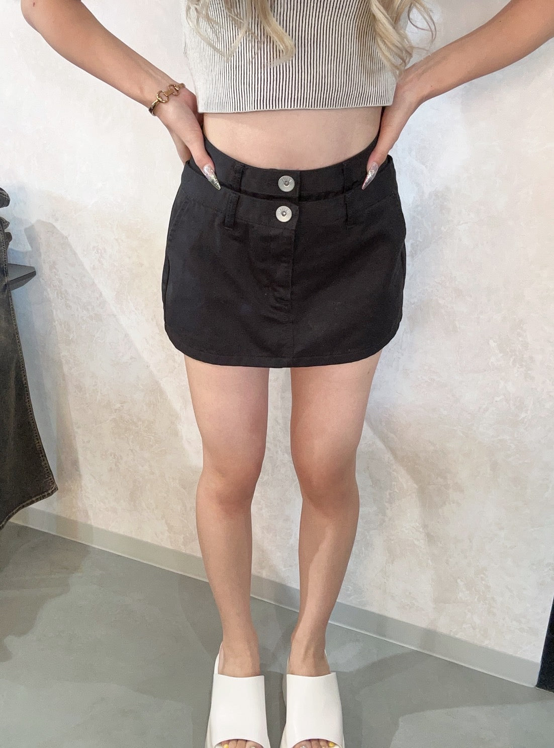 GYDA Wウエストデザインスカートライクショートパンツ