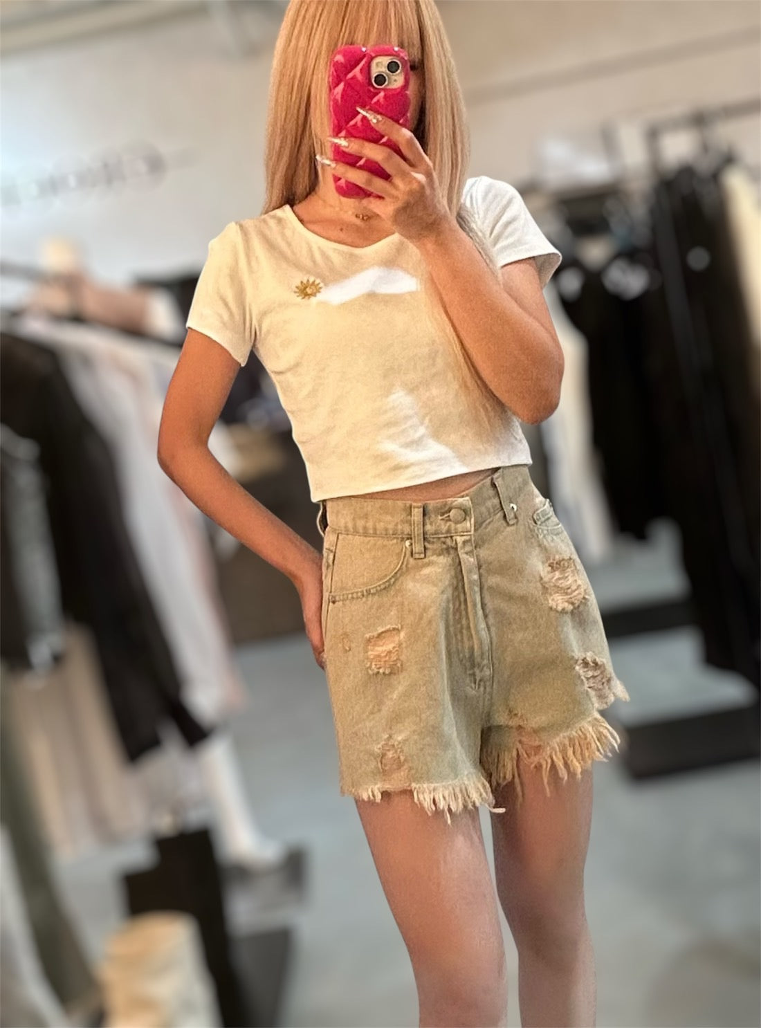 EVRIS ハイダメージデニムショートパンツ