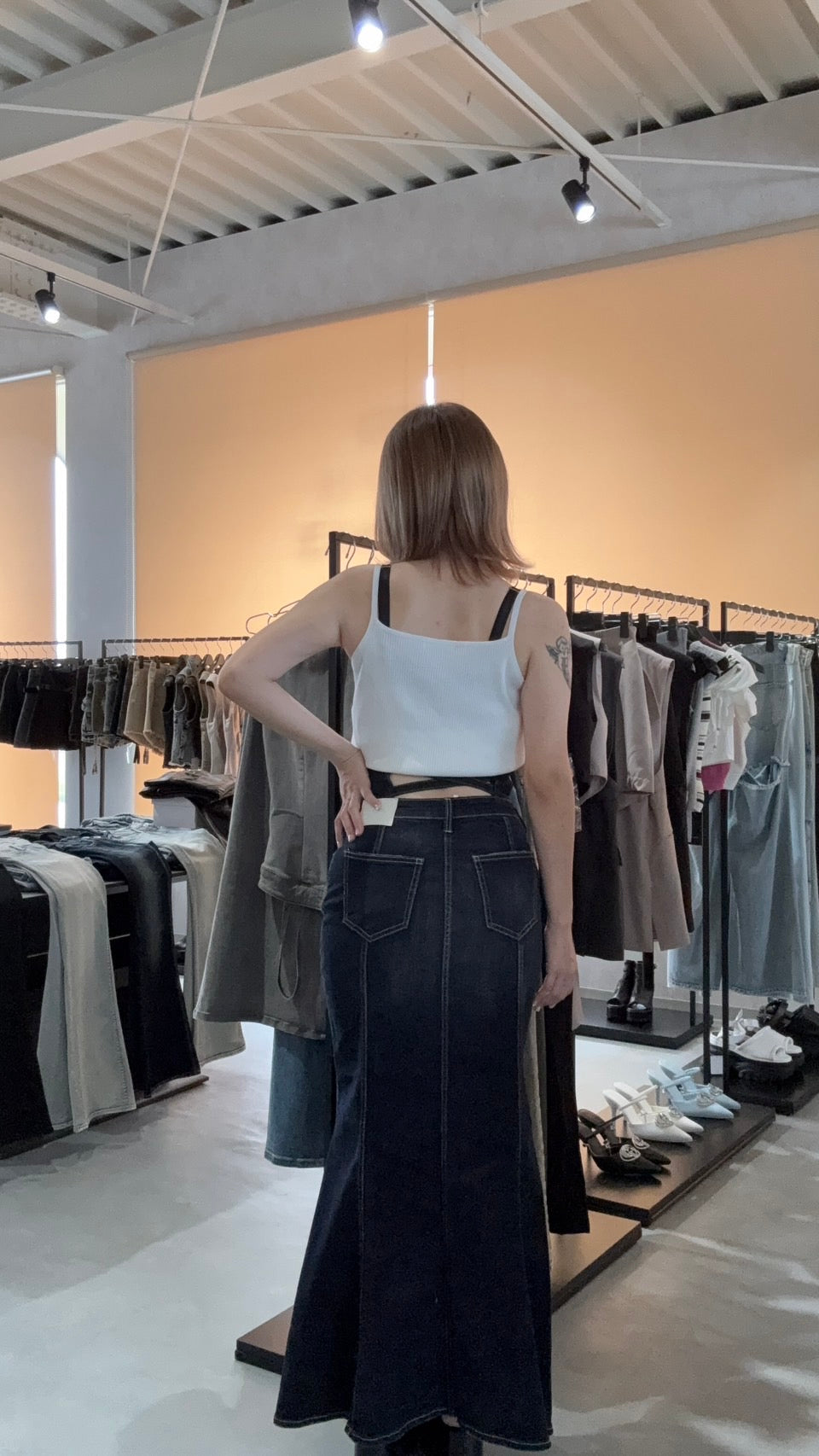 GYDA ハイウエストBACKクロスマーメイドデニムスカート