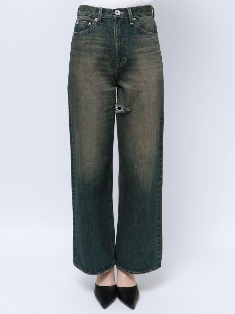 GYDA ハイウエストSymmetryGYDA INNER RIPPEDワイドデニムパンツ