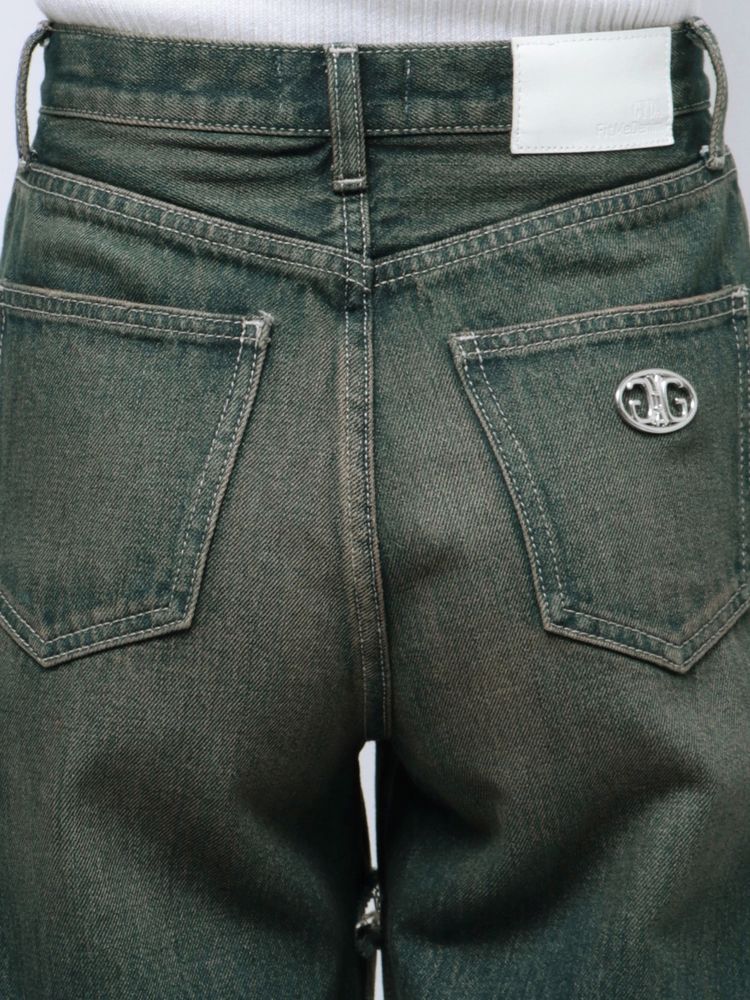 GYDA ハイウエストSymmetryGYDA INNER RIPPEDワイドデニムパンツ