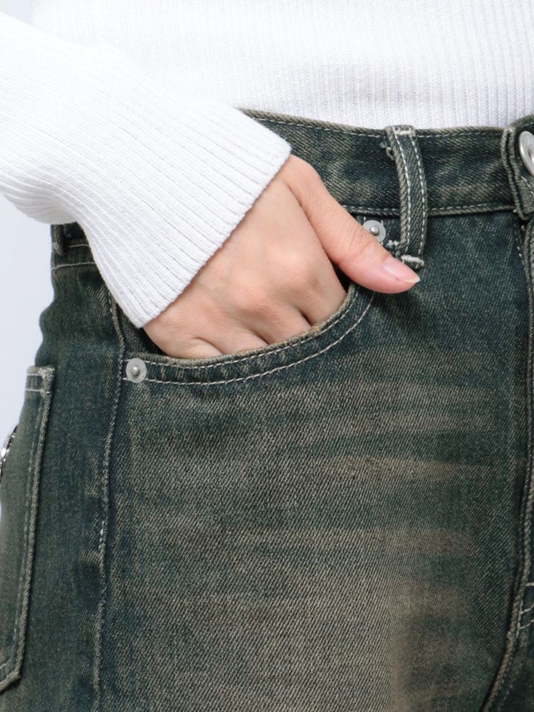 GYDA ハイウエストSymmetryGYDA INNER RIPPEDワイドデニムパンツ