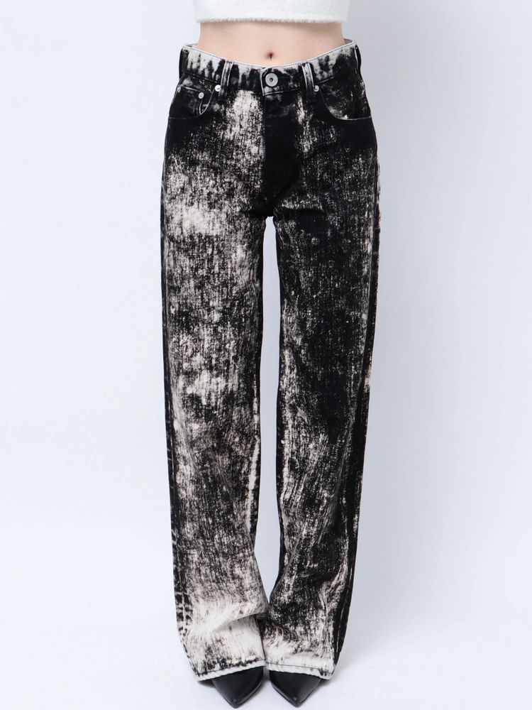 GYDA ハイウエスト Tie Dyeワイドデニムパンツ