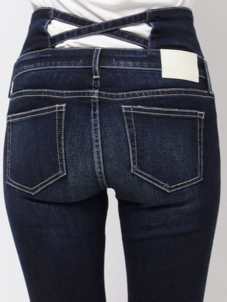 GYDA ハイウエストバッククロスダメージスキニーデニムパンツ