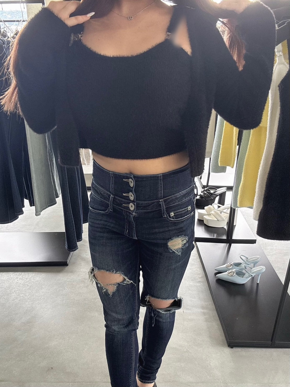 GYDA Symmetry GYDA embroideryシャギーニットカーディガン