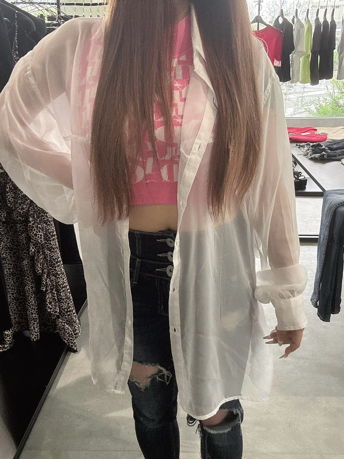 EVRIS シアーオーバーサイズシャツ