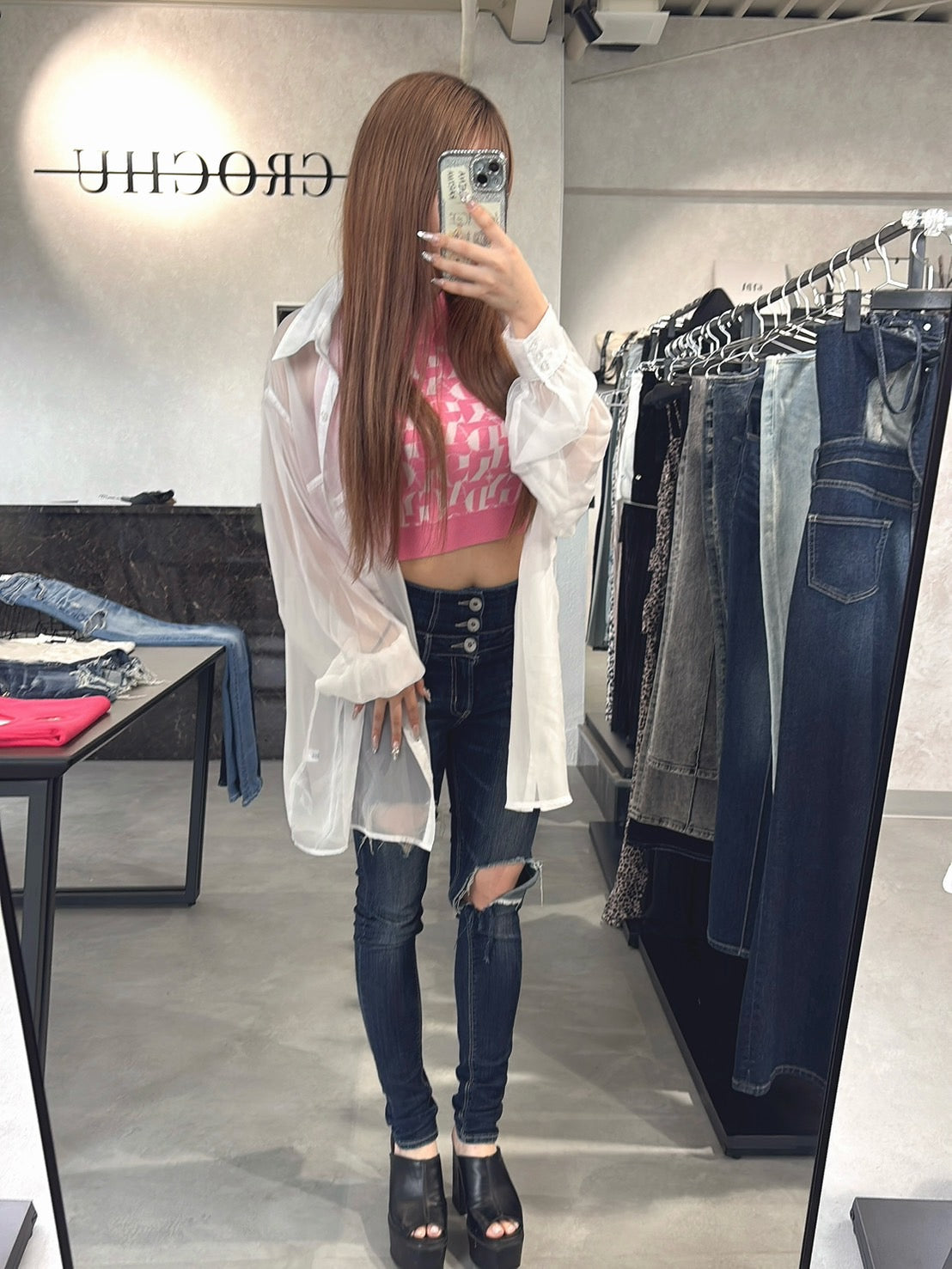 EVRIS シアーオーバーサイズシャツ