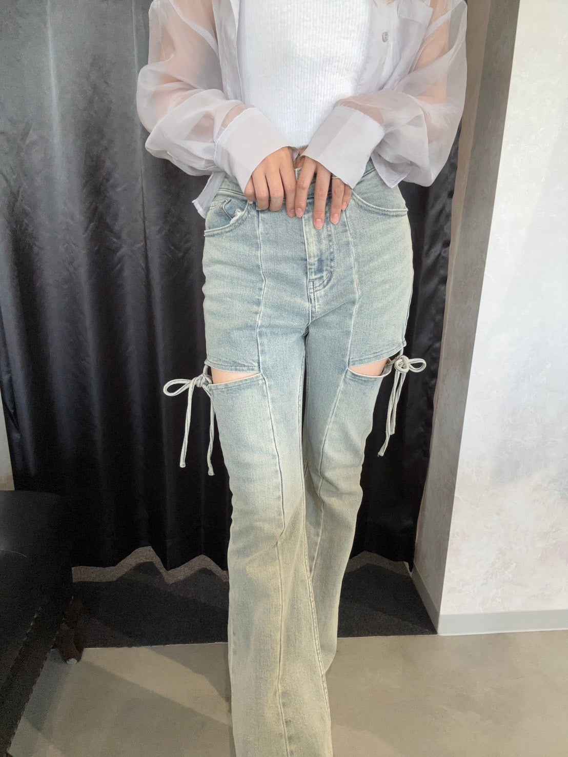 RESEXXY カットアウトリボンデニムパンツ
