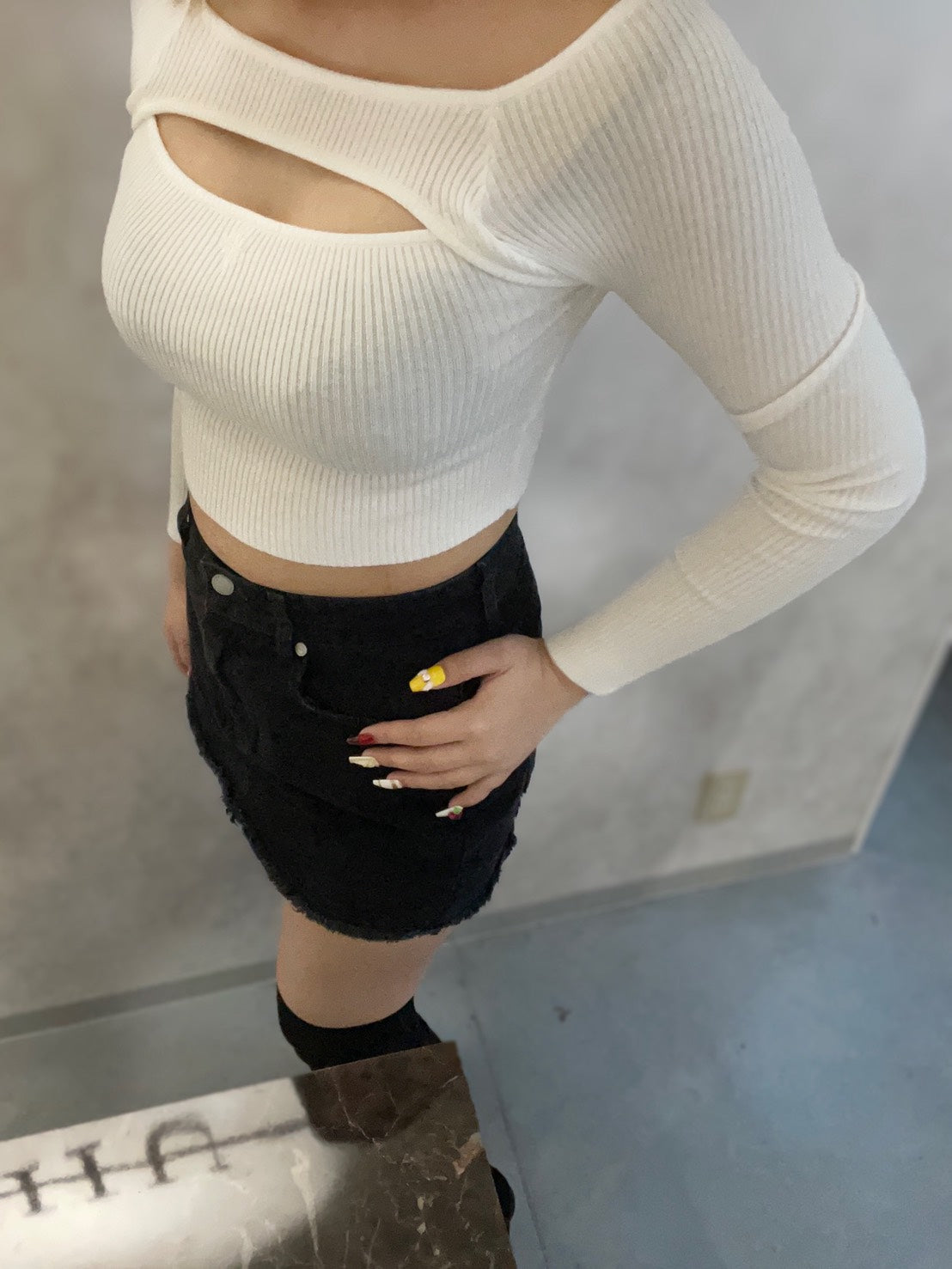 GYDA FRONT OPENリブニットトップス