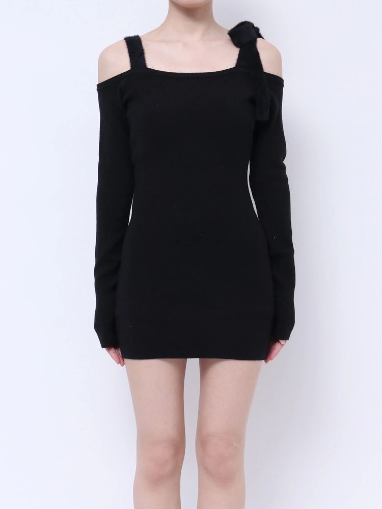 GYDA shoulderリボンタイトリブニットワンピース
