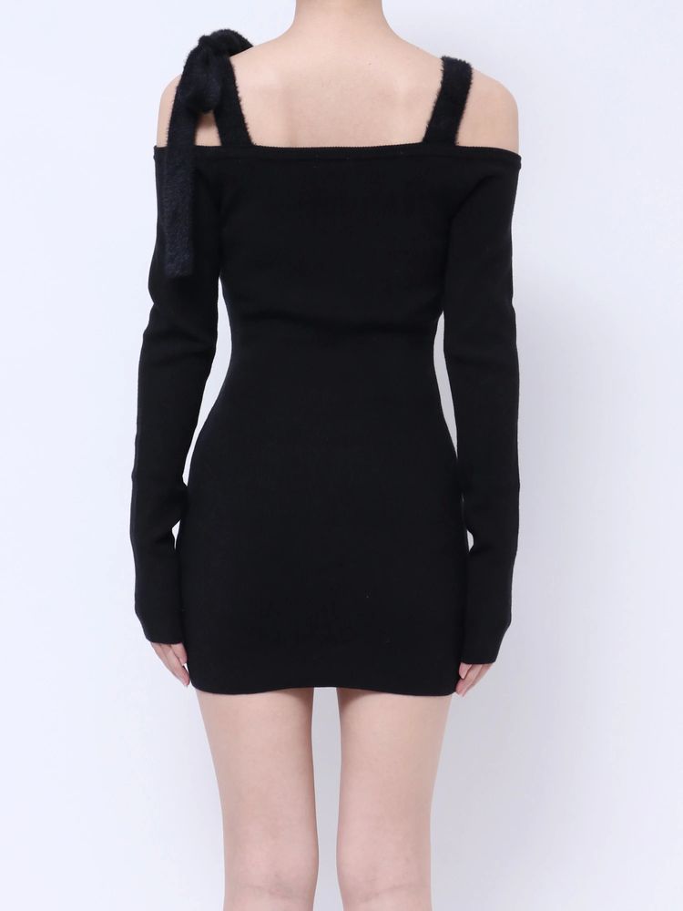 GYDA shoulderリボンタイトリブニットワンピース
