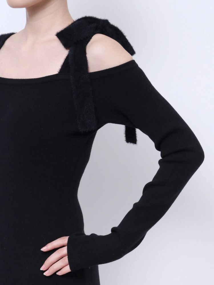 GYDA shoulderリボンタイトリブニットワンピース