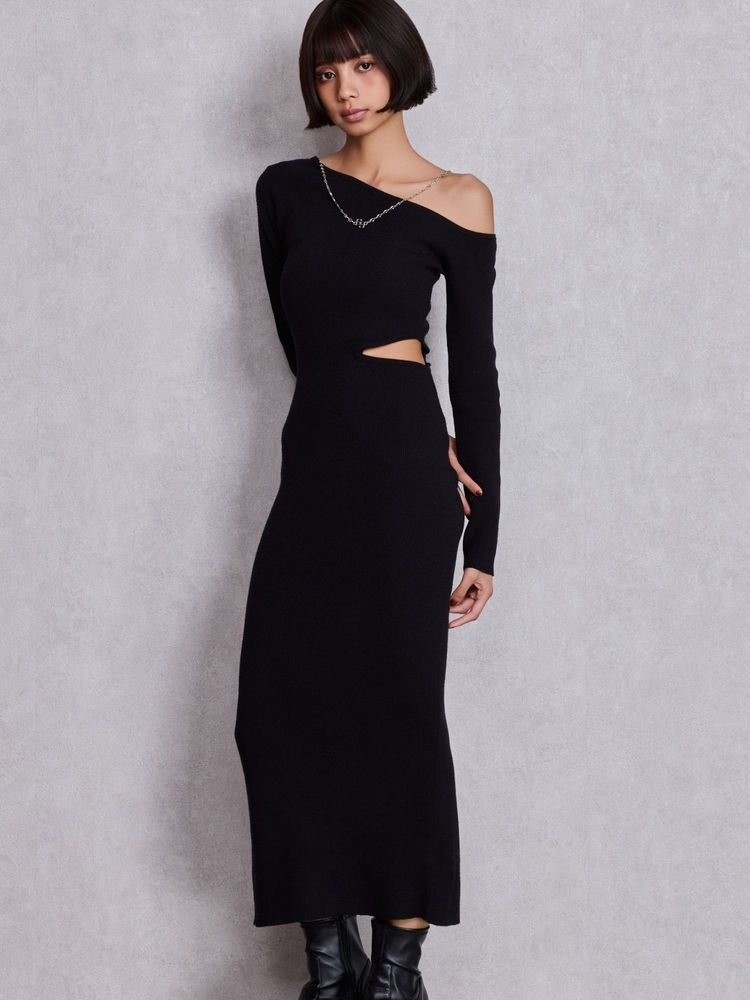 GYDA GG CHAIN LEFT OPEN LONG ニットワンピース