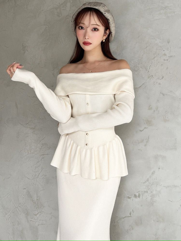 RESEXXY オフショルペプラムニットトップス