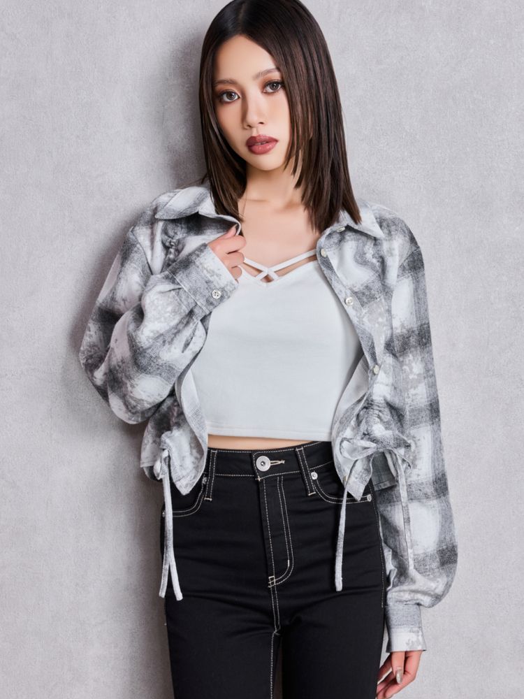GYDA ドロストショートGRUNGEチェックシャツ