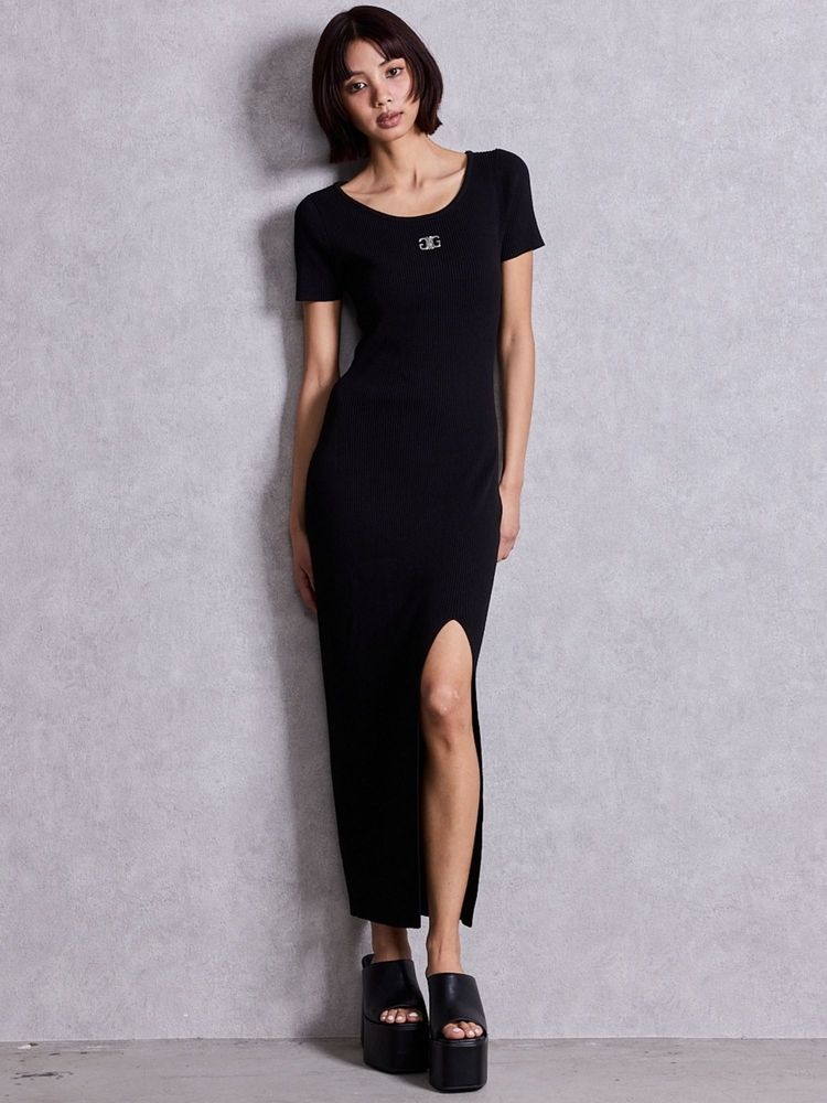 GYDA Symmetry GYDA プレートハーフスリーブニットロングワンピース